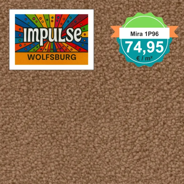 Draufsicht auf Vorwerk Mira 1P96 mit Preisetikett 74,95 €/m²